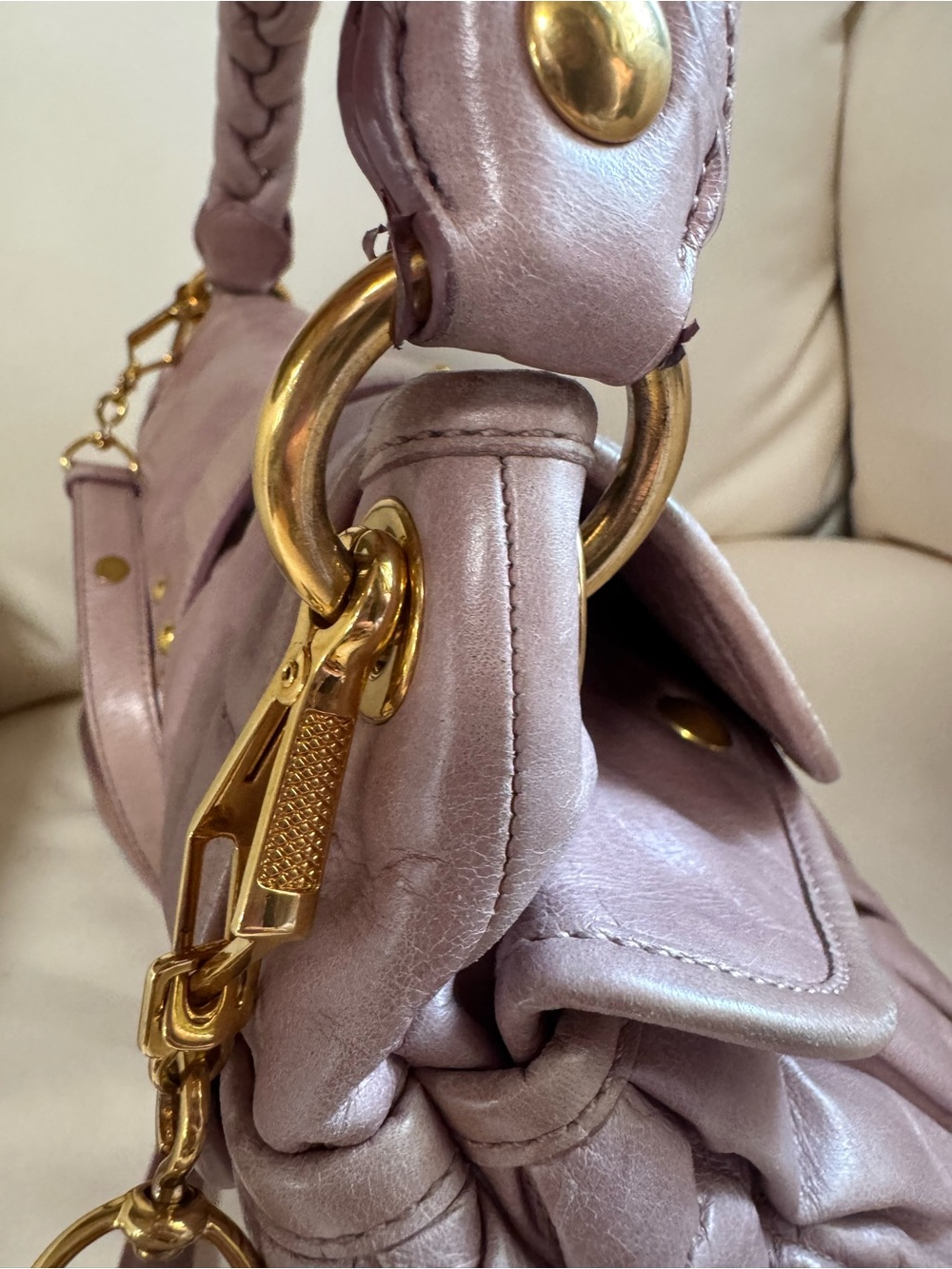 Miu Miu Neutral Pink Matelassé Coffer Hobo Bag w/ Strap - Picture 7 of 16